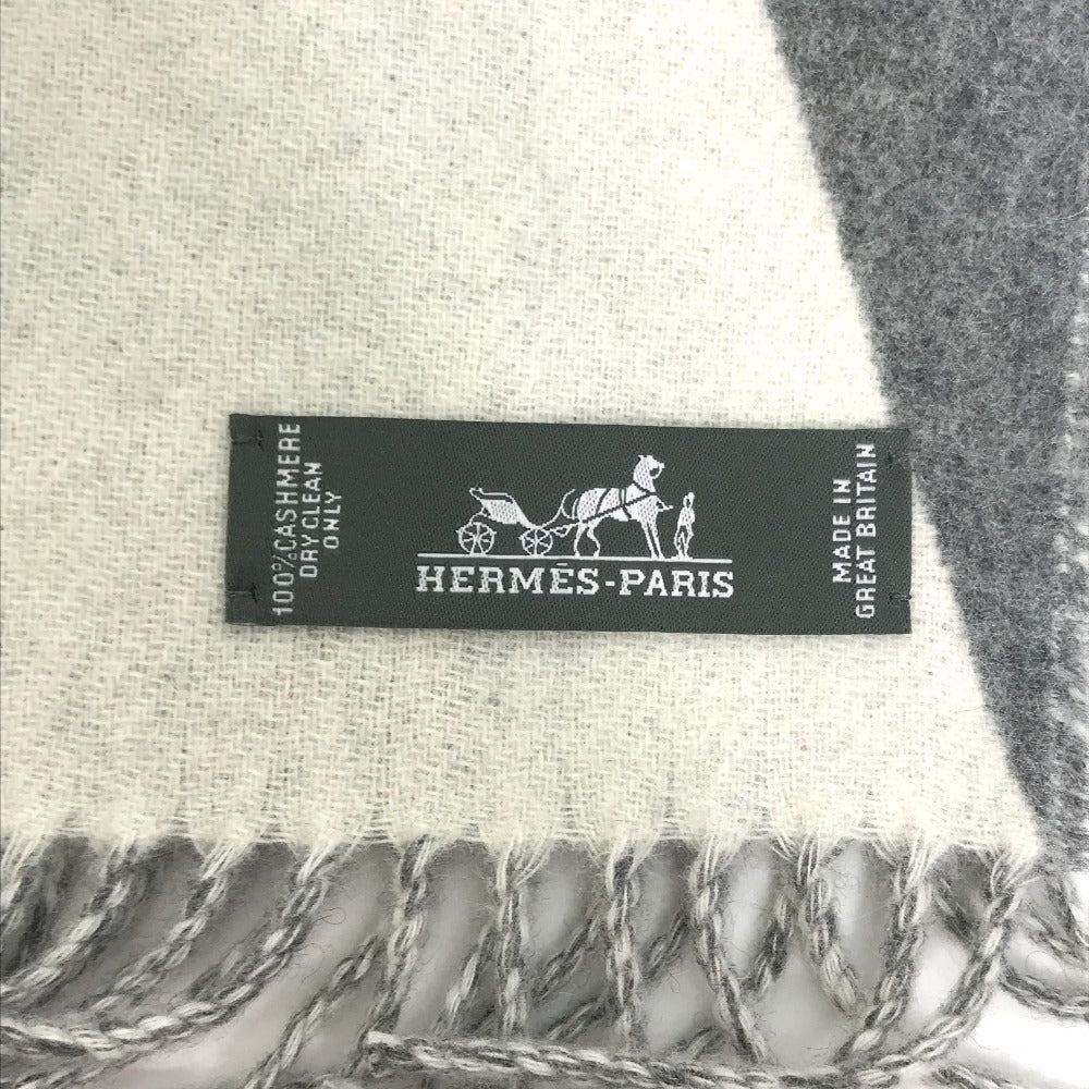 HERMES Scarf cashmere Gray x white Kazak Optic Women Used