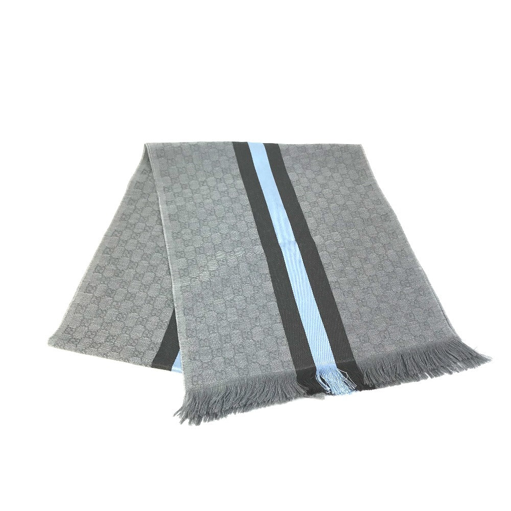 GUCCI Scarf 542984 Wool, Silk Gray x blue x black GG mens Used