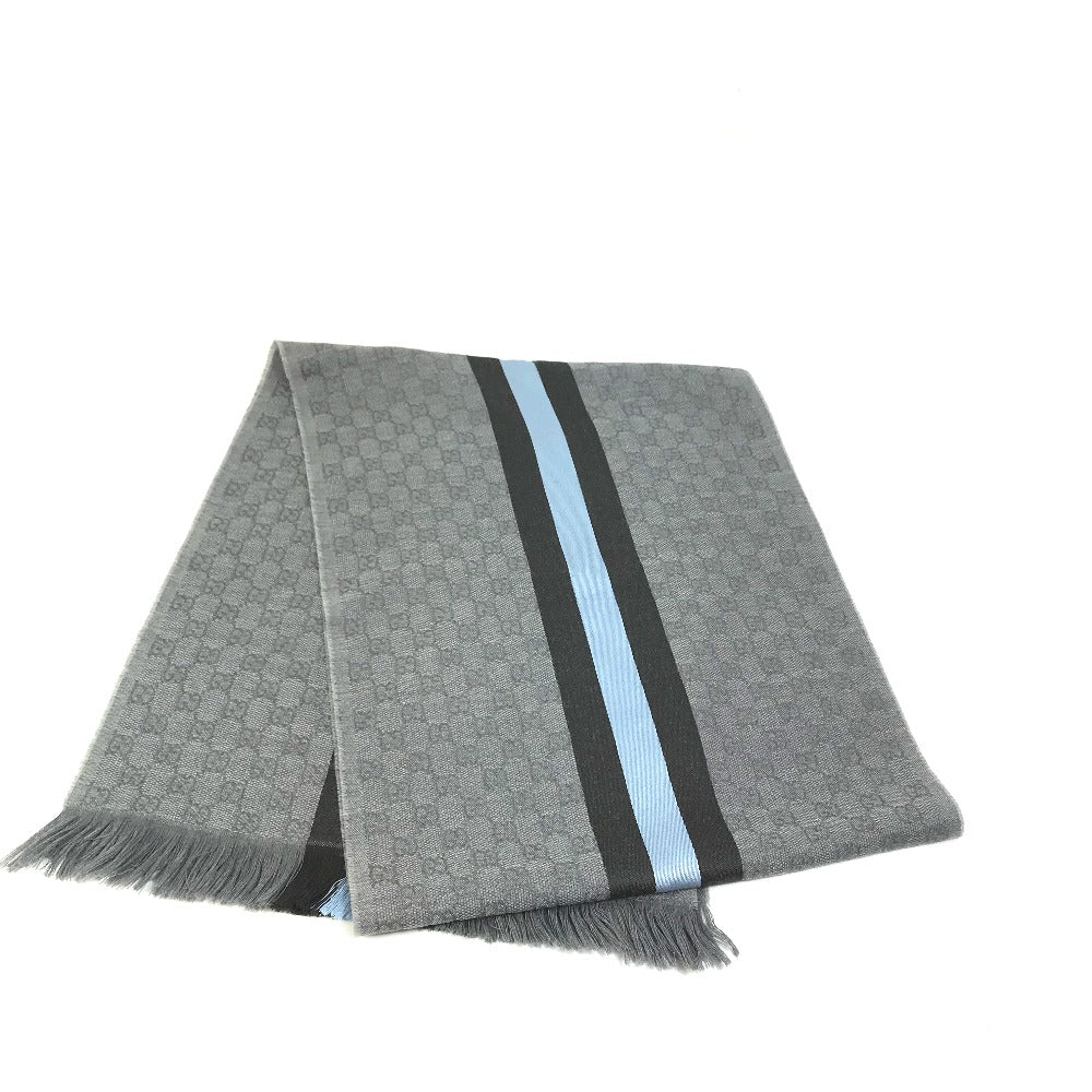GUCCI Scarf 542984 Wool, Silk Gray x blue x black GG mens Used