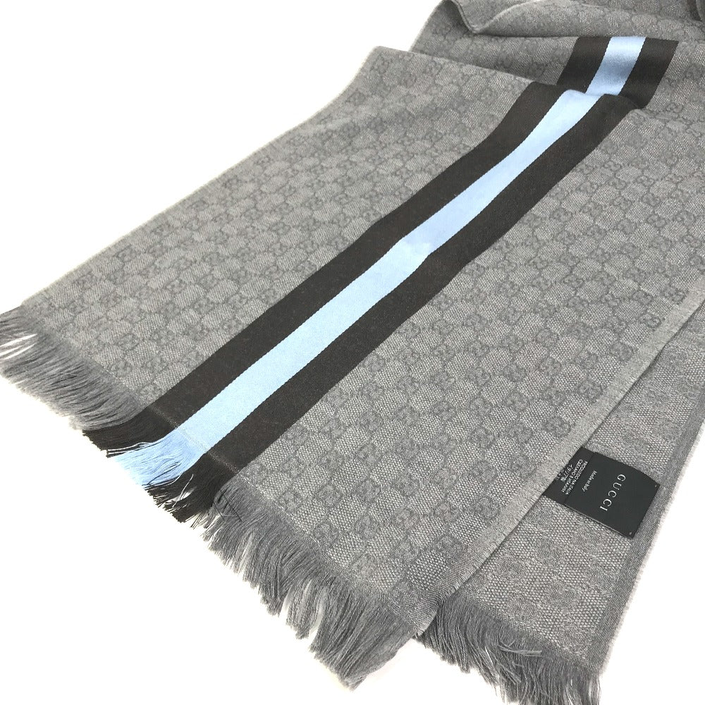 GUCCI Scarf 542984 Wool, Silk Gray x blue x black GG mens Used