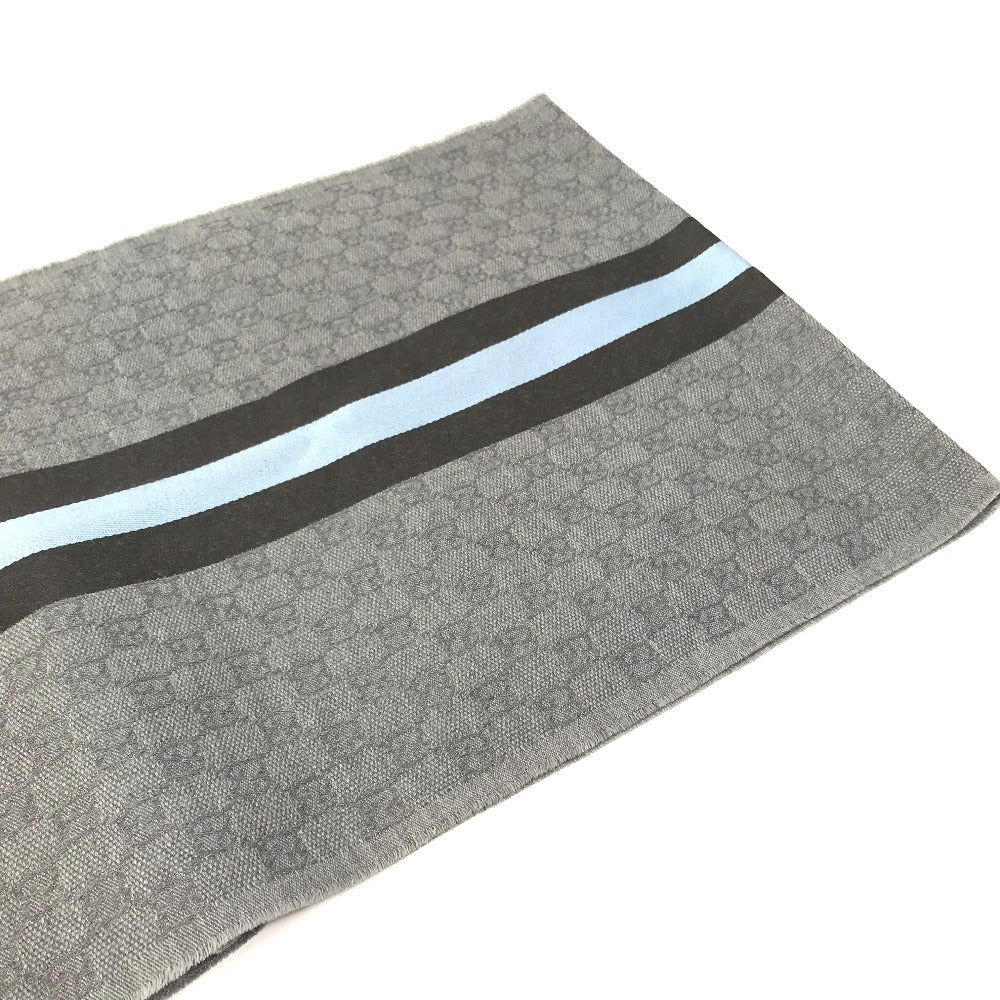 GUCCI Scarf 542984 Wool, Silk Gray x blue x black GG mens Used