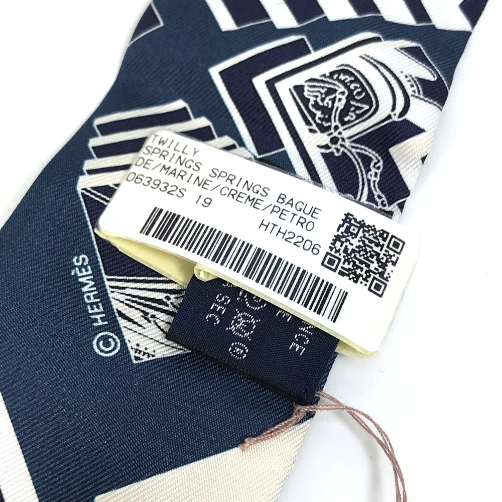 HERMES scarf 063932S0 19 silk Navy Springs Springs SPRINGS SPRINGS BAGUE Women Used