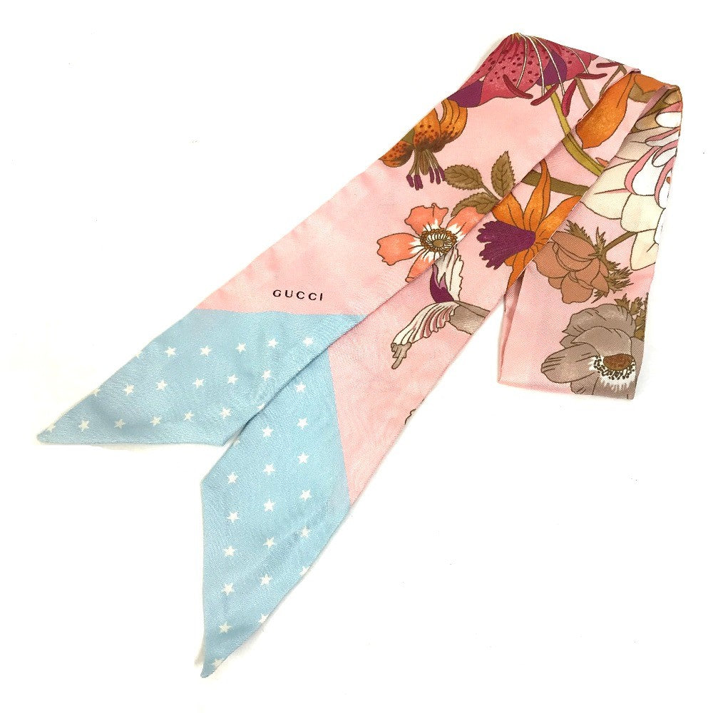 GUCCI scarf 583480 silk pink Flora floral pattern flower Neck bow Women Used