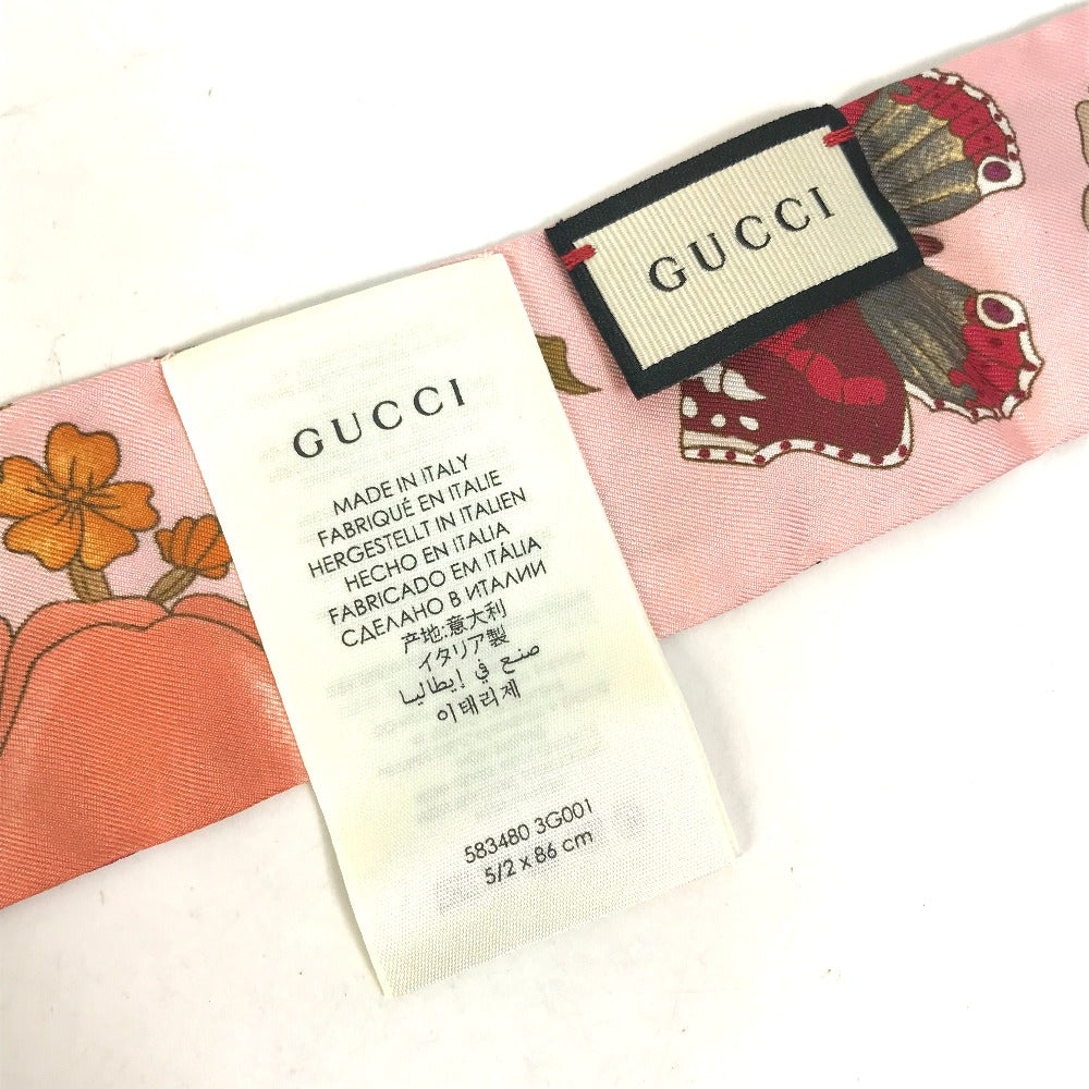 GUCCI scarf 583480 silk pink Flora floral pattern flower Neck bow Women Used