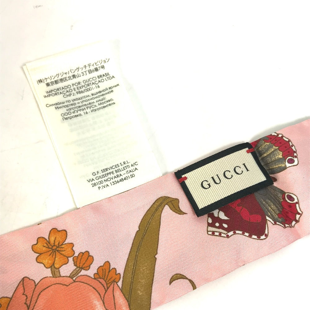 GUCCI scarf 583480 silk pink Flora floral pattern flower Neck bow Women Used
