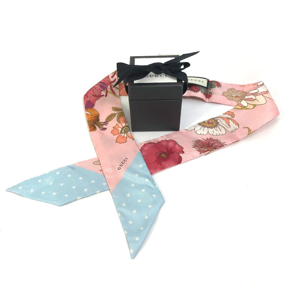 GUCCI scarf 583480 silk pink Flora floral pattern flower Neck bow Women Used