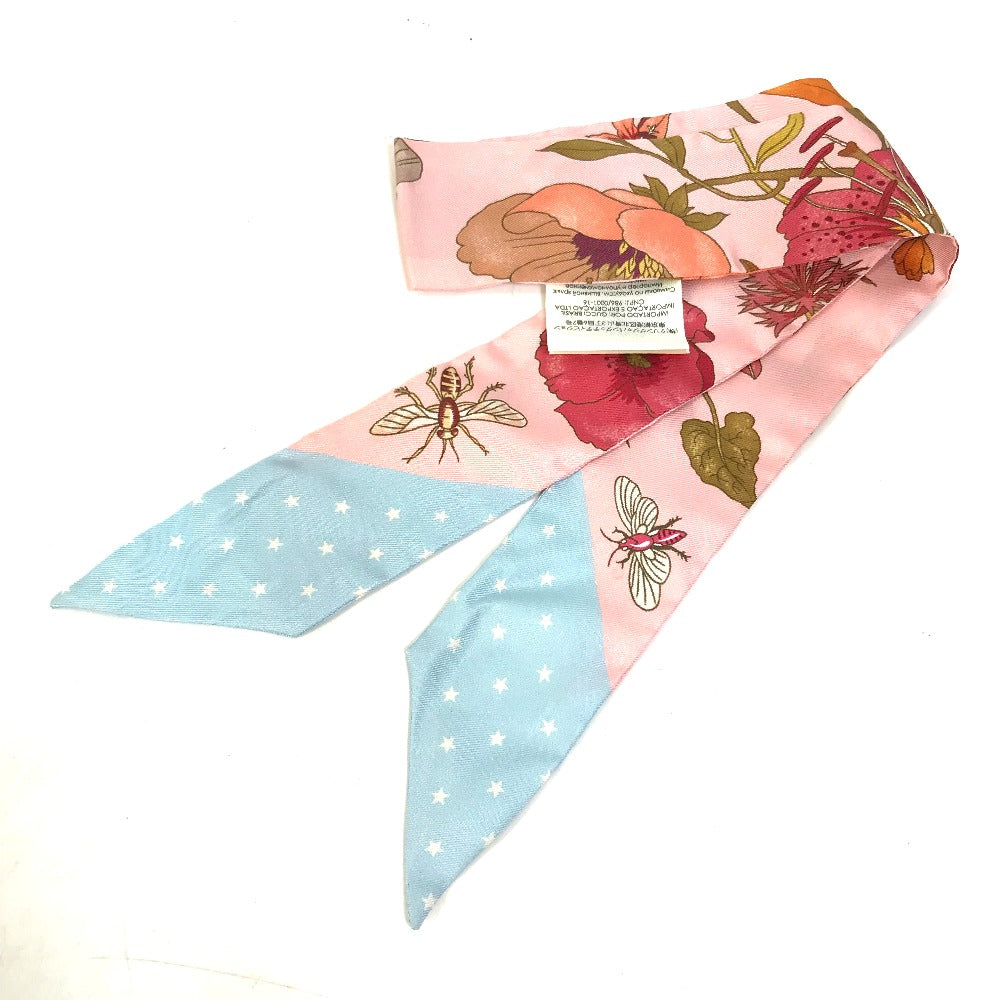 GUCCI scarf 583480 silk pink Flora floral pattern flower Neck bow Women Used