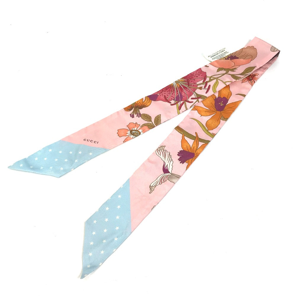 GUCCI scarf 583480 silk pink Flora floral pattern flower Neck bow Women Used