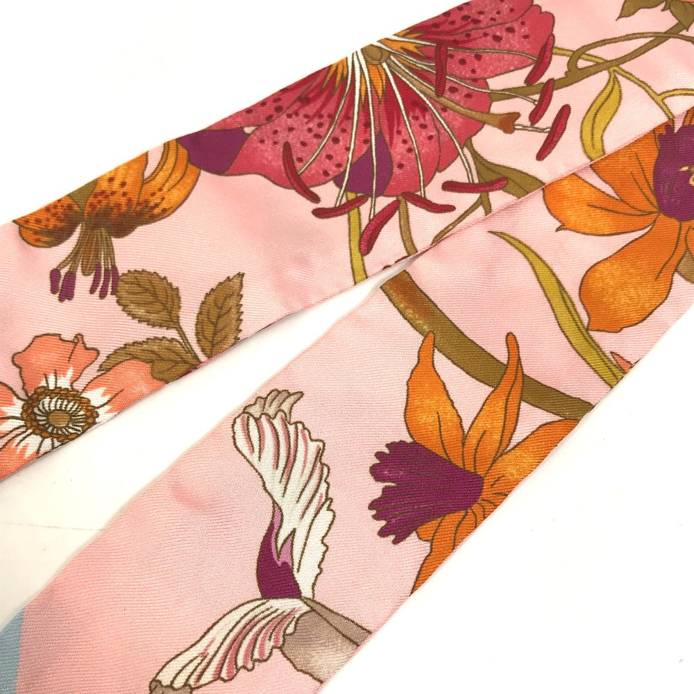 GUCCI scarf 583480 silk pink Flora floral pattern flower Neck bow Women Used