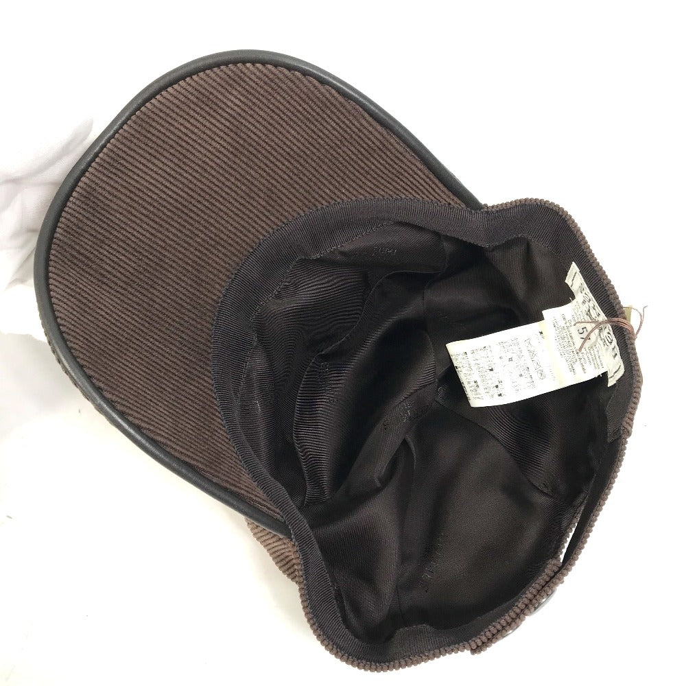HERMES cap 072022N polyester Brown H logo Corduroy Women 57 Used