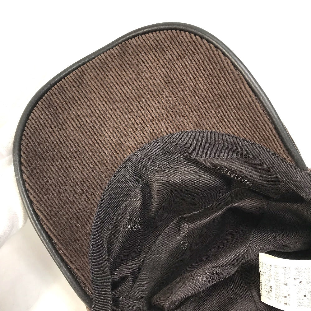 HERMES cap 072022N polyester Brown H logo Corduroy Women 57 Used