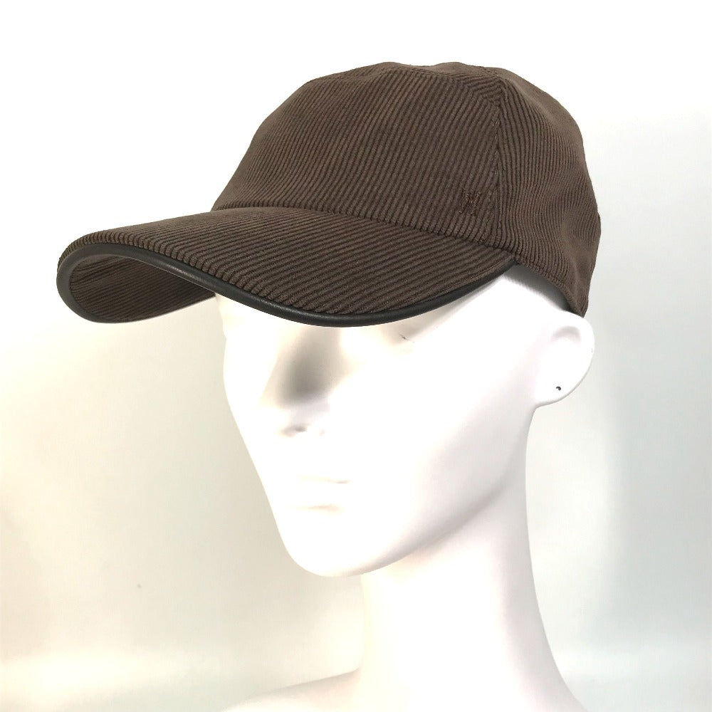 HERMES cap 072022N polyester Brown H logo Corduroy Women 57 Used
