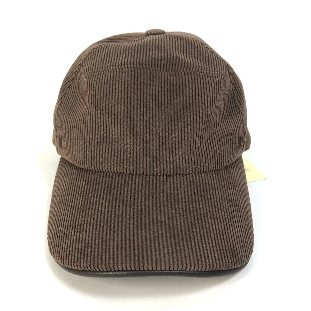 HERMES cap 072022N polyester Brown H logo Corduroy Women 57 Used