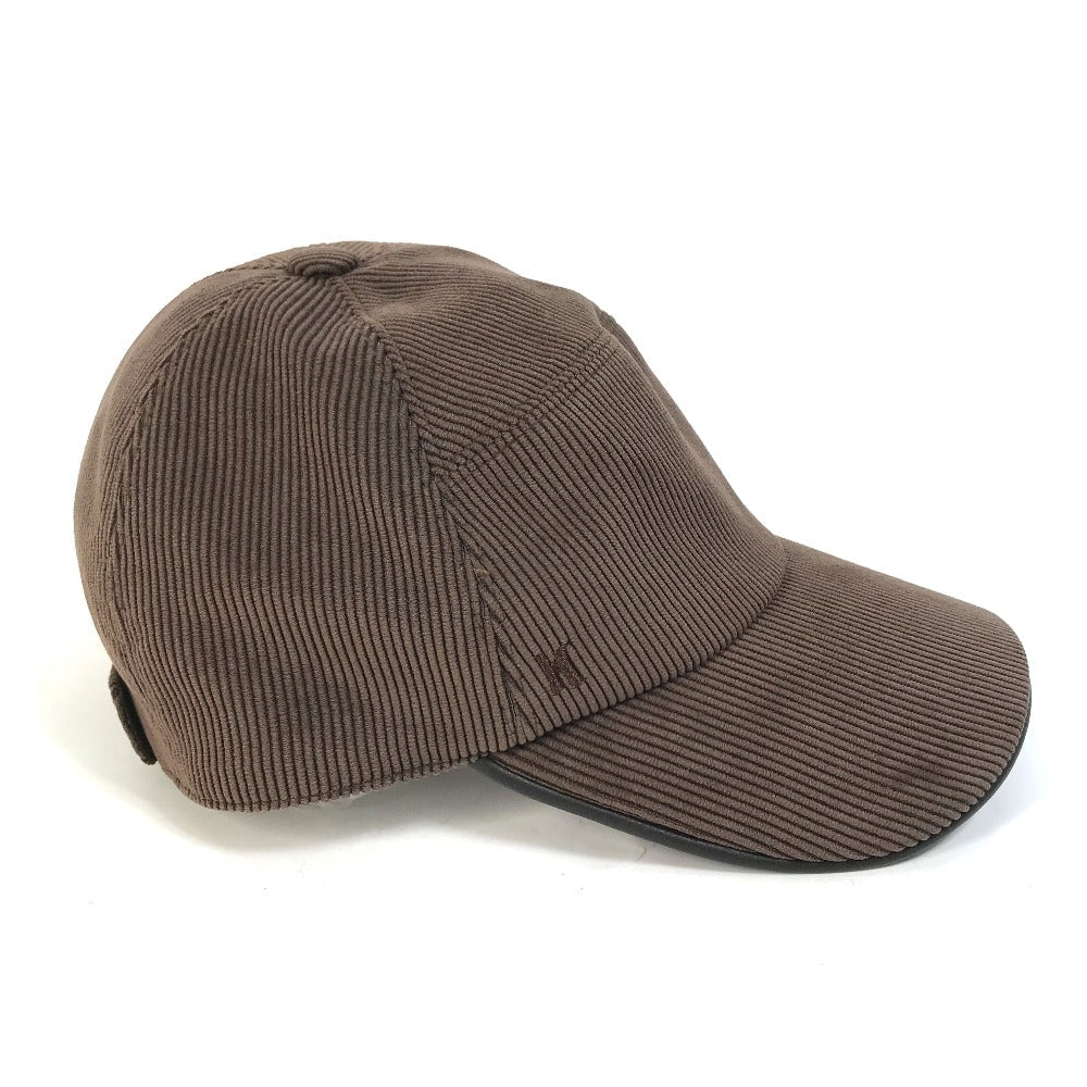 HERMES cap 072022N polyester Brown H logo Corduroy Women 57 Used