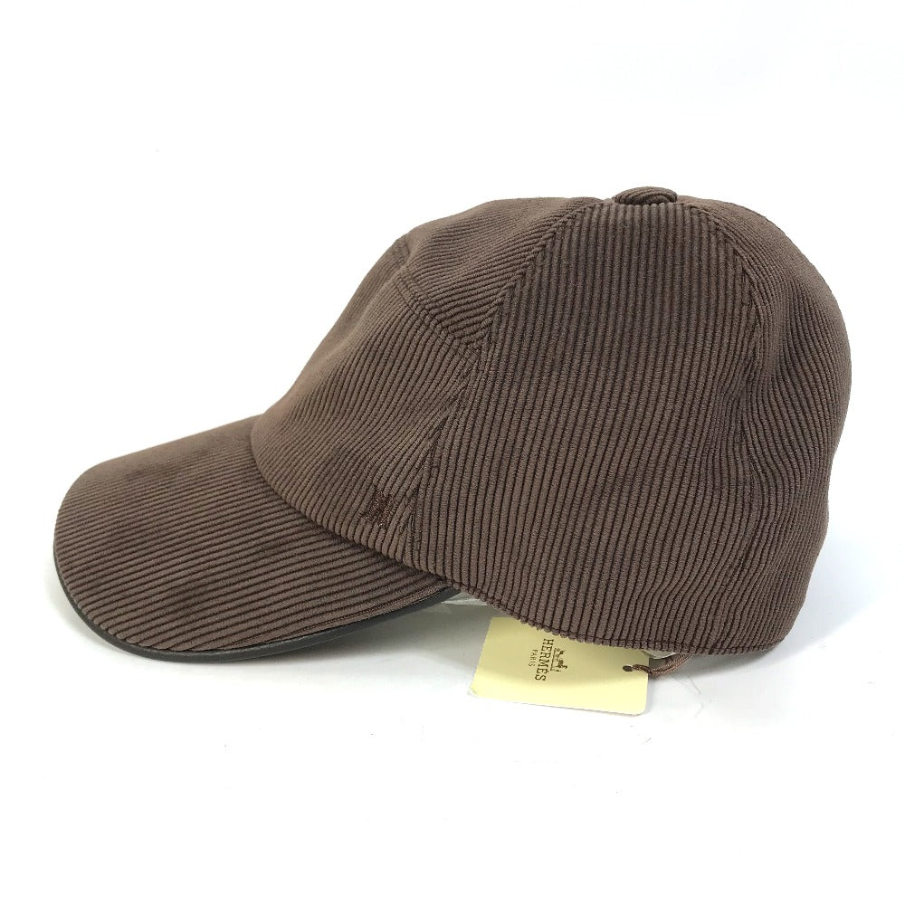 HERMES cap 072022N polyester Brown H logo Corduroy Women 57 Used