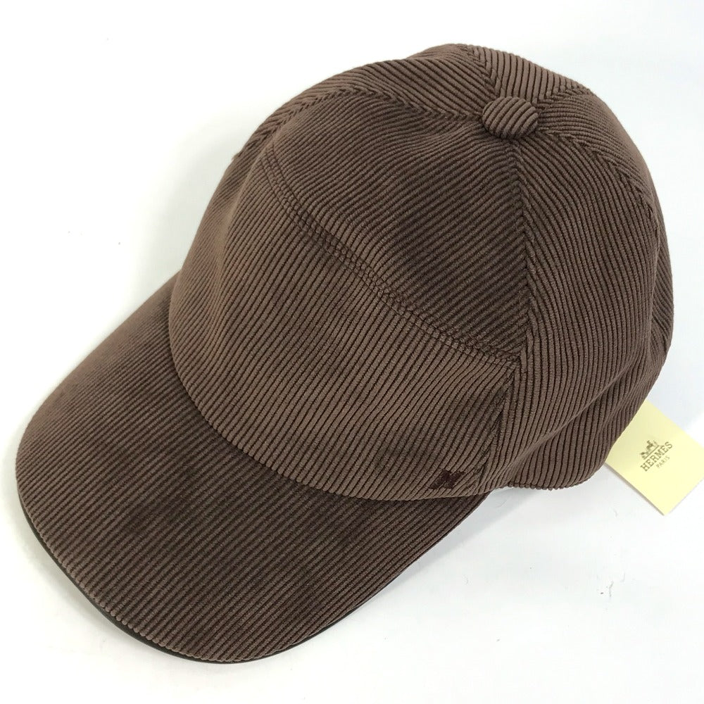 HERMES cap 072022N polyester Brown H logo Corduroy Women 57 Used
