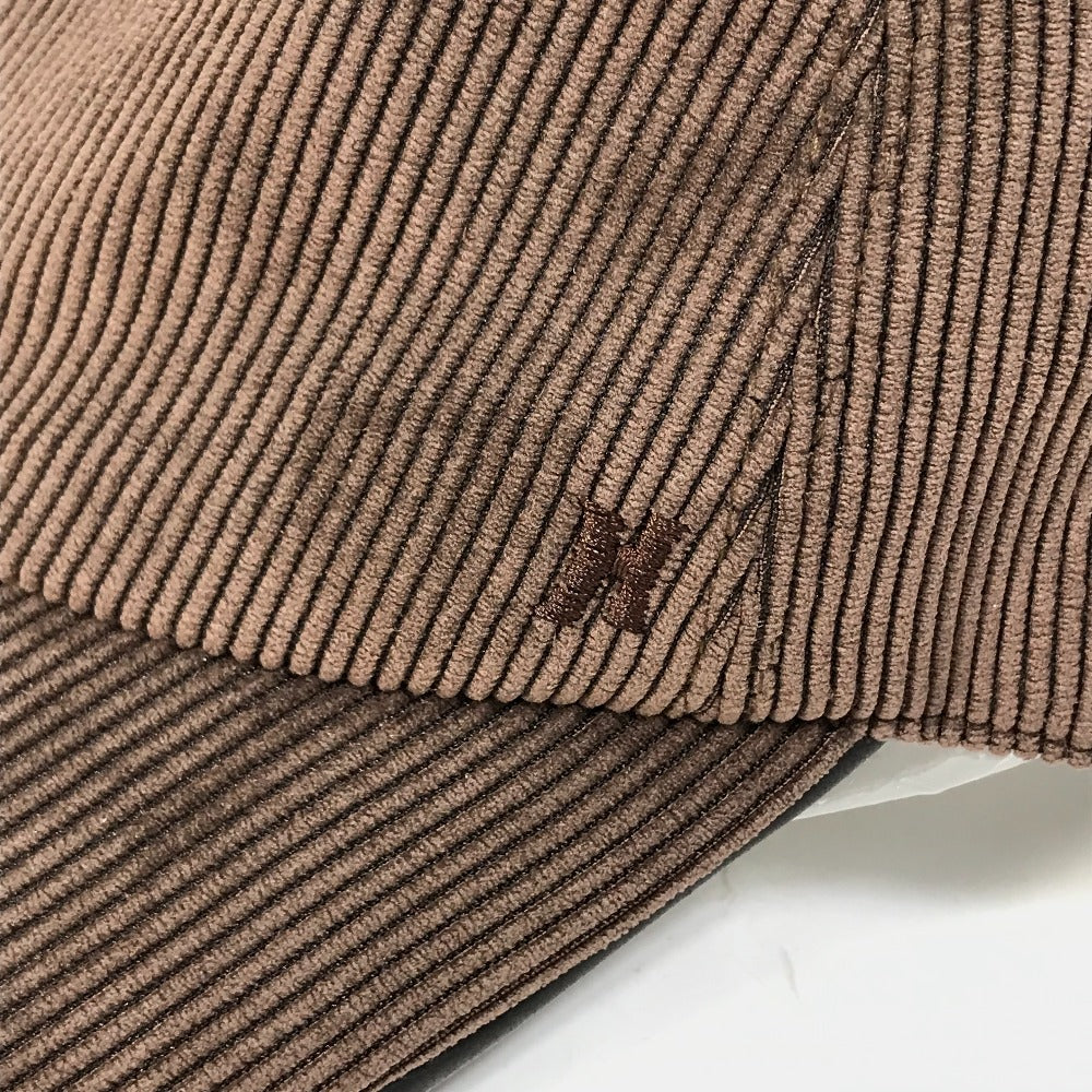 HERMES cap 072022N polyester Brown H logo Corduroy Women 57 Used
