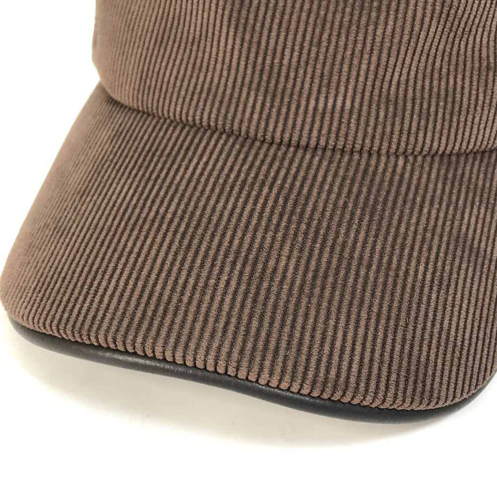 HERMES cap 072022N polyester Brown H logo Corduroy Women 57 Used