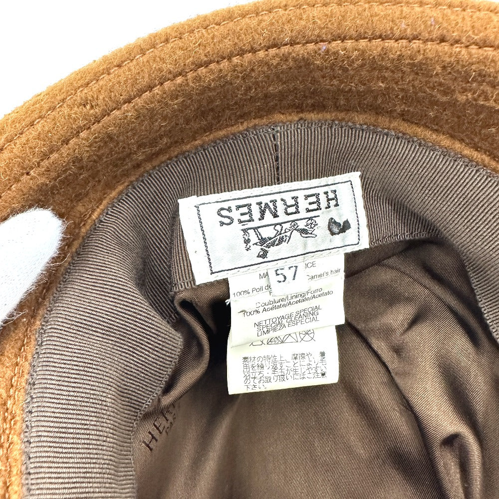 HERMES hat , Camel Brown H logo camel hat Women 57 Used