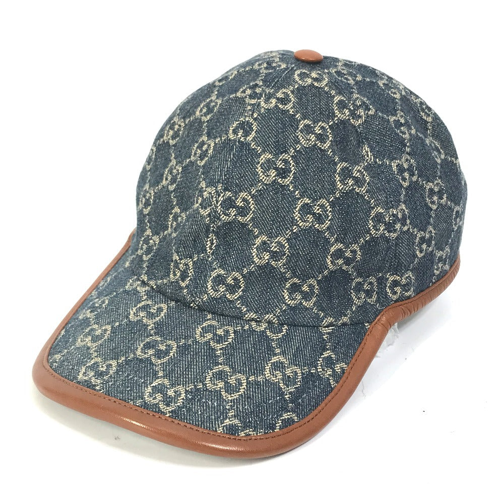 GUCCI cap 656206 GG canvas Navy denim GG logo Women(Unisex) M 58cm Used
