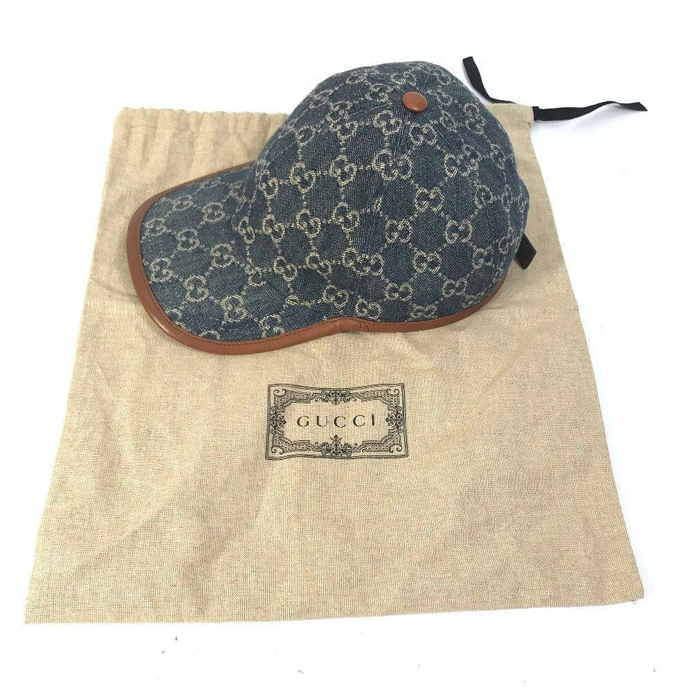GUCCI cap 656206 GG canvas Navy denim GG logo Women(Unisex) M 58cm Used