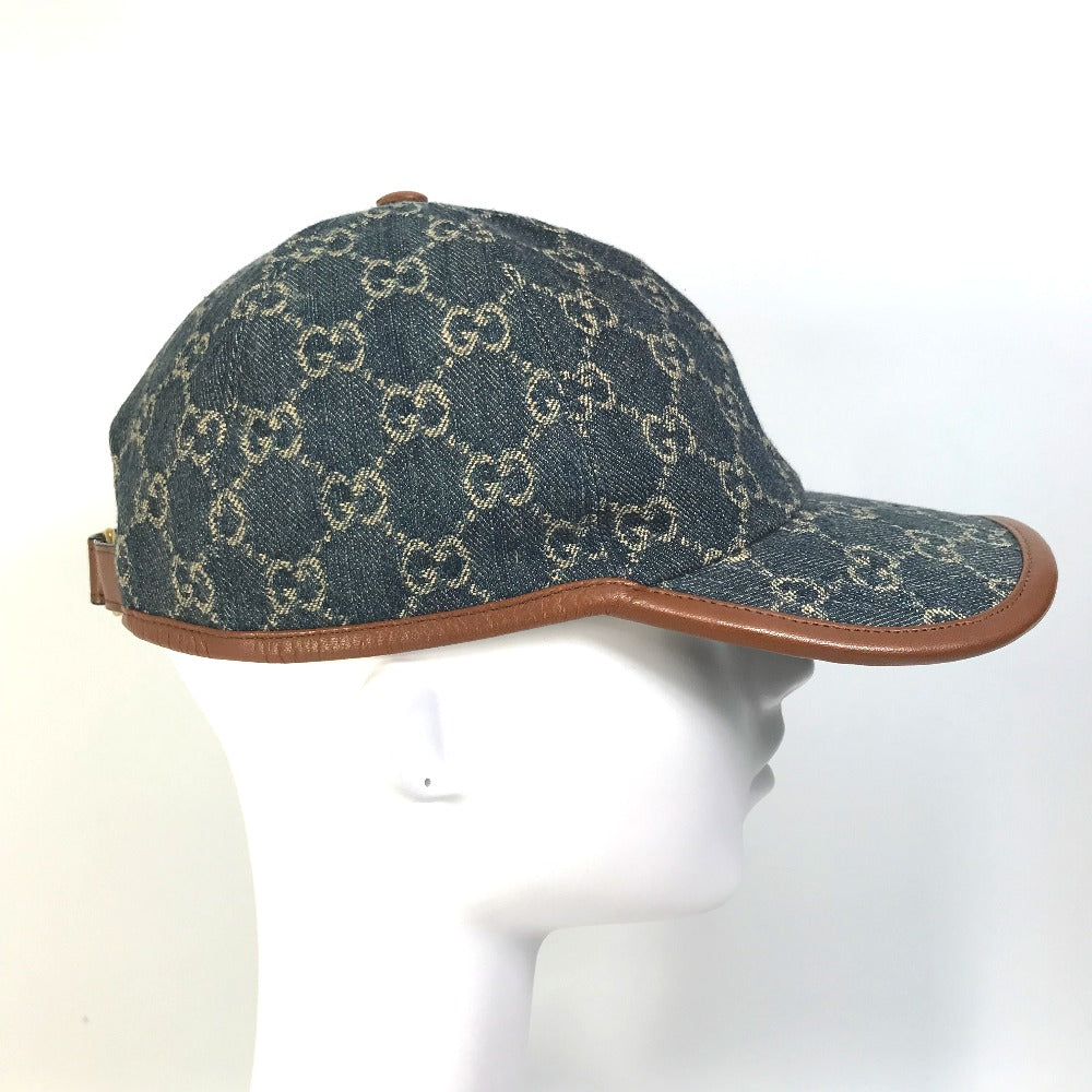 GUCCI cap 656206 GG canvas Navy denim GG logo Women(Unisex) M 58cm Used