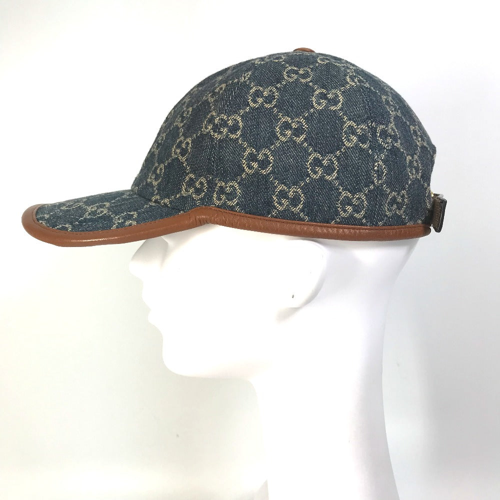 GUCCI cap 656206 GG canvas Navy denim GG logo Women(Unisex) M 58cm Used