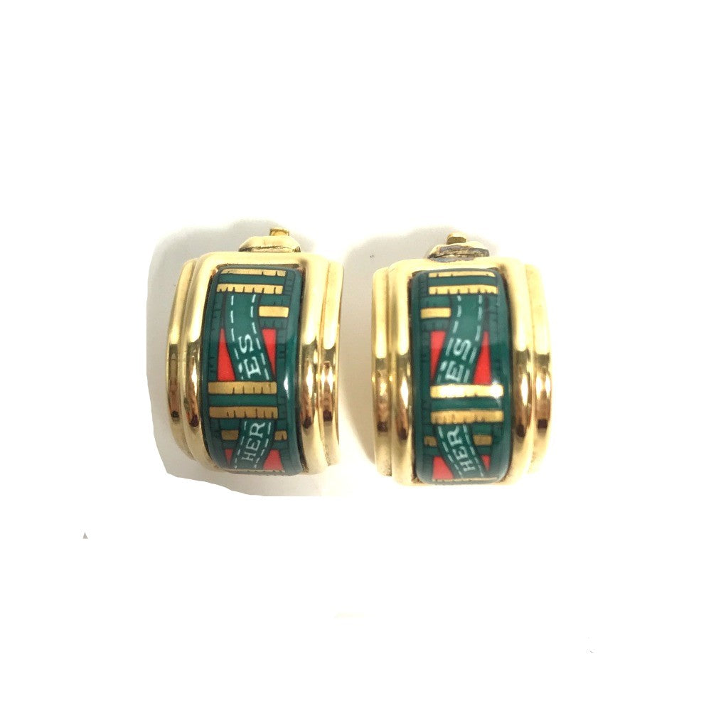 HERMES Earring Gold Plated green Accessories Emile Women Used