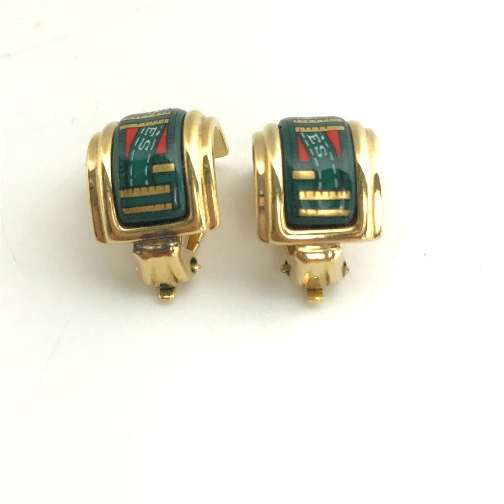 HERMES Earring Gold Plated green Accessories Emile Women Used