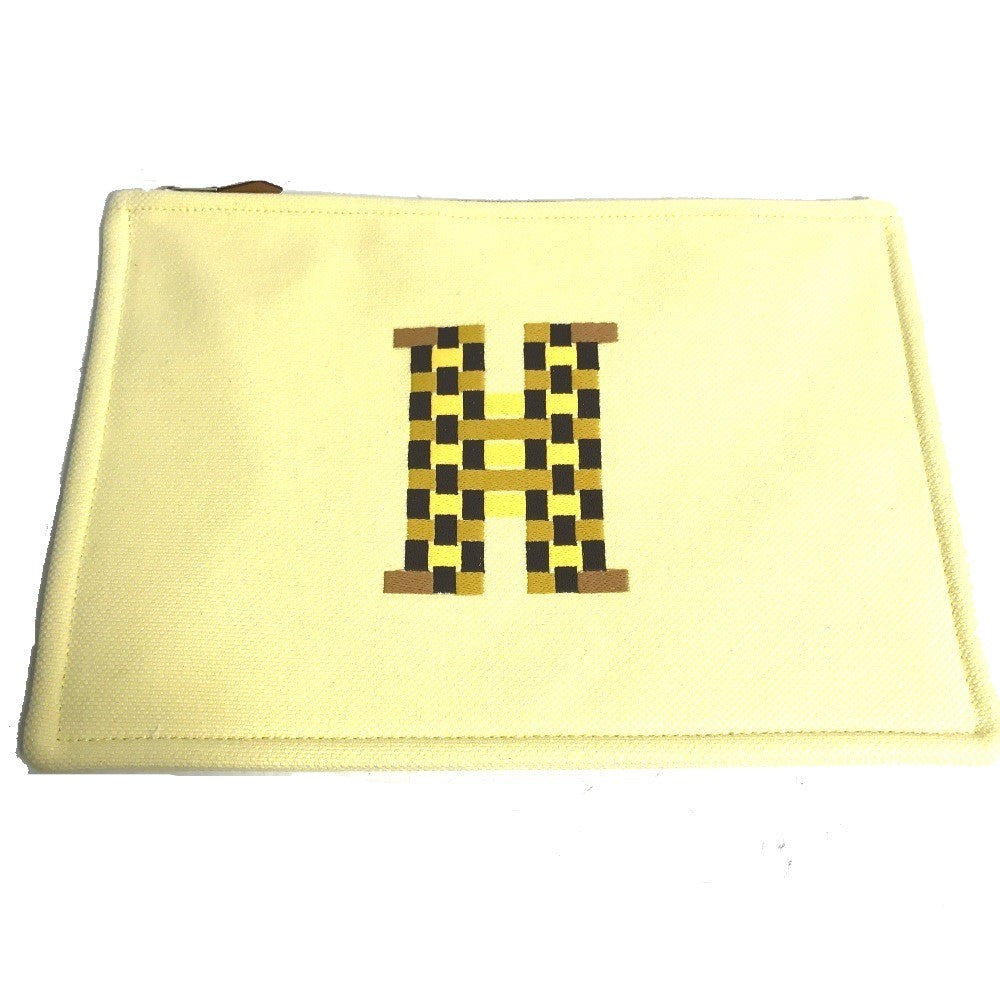 HERMES Pouch Tower ash yellow Makeup pouch Cosmetics Pouch H tissage Women(Unisex) Used