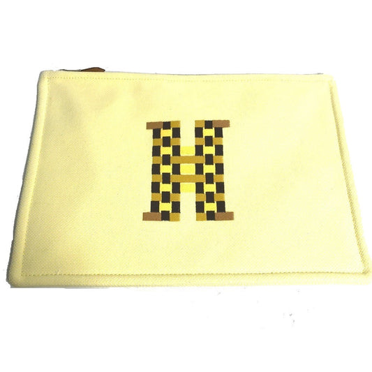 HERMES Pouch Tower ash yellow Makeup pouch Cosmetics Pouch H tissage Women(Unisex) Used