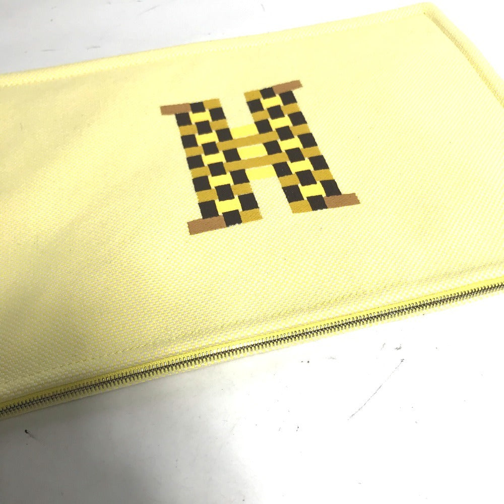 HERMES Pouch Tower ash yellow Makeup pouch Cosmetics Pouch H tissage Women(Unisex) Used