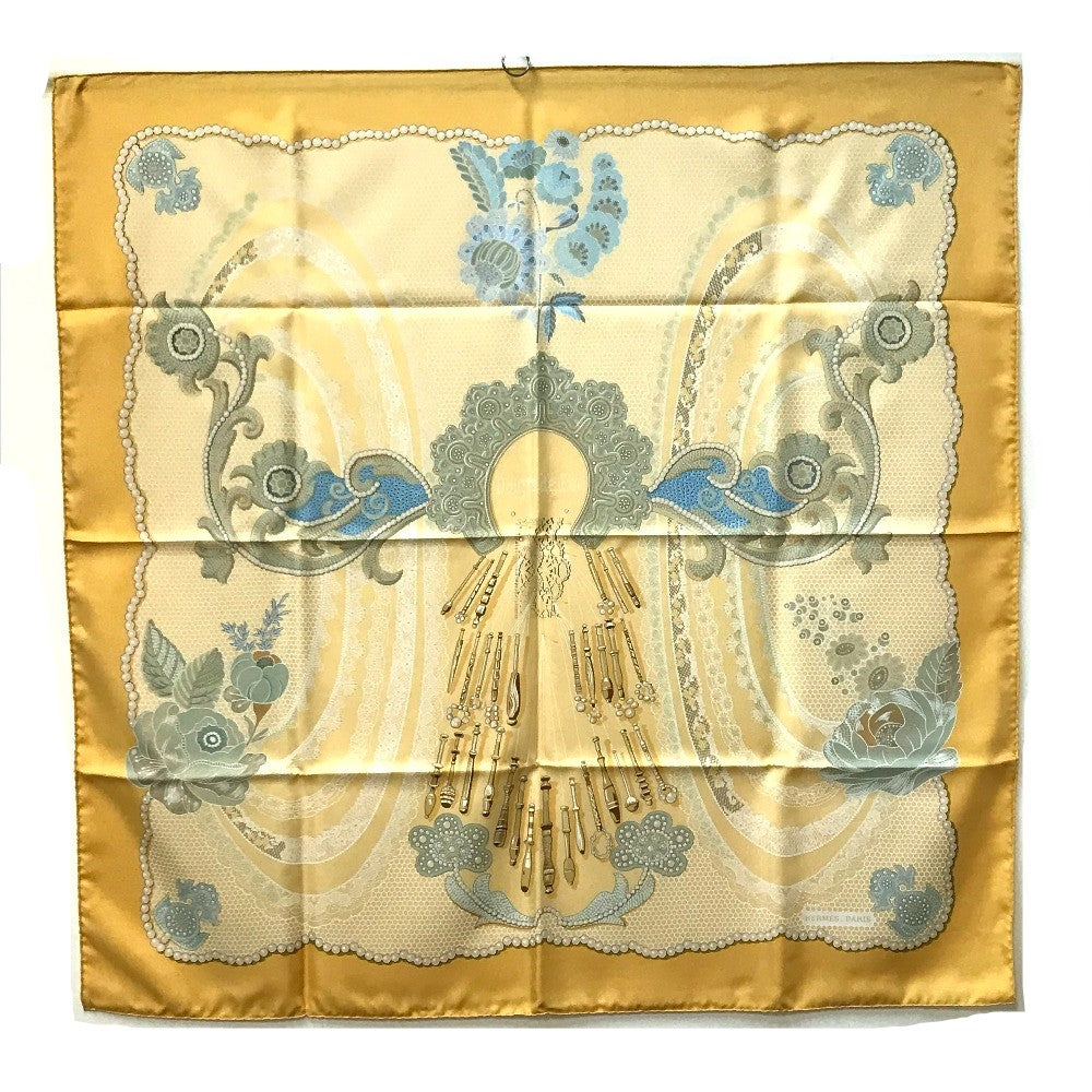 HERMES scarf silk yellow Doigts de Fee Fairy finger Women Used