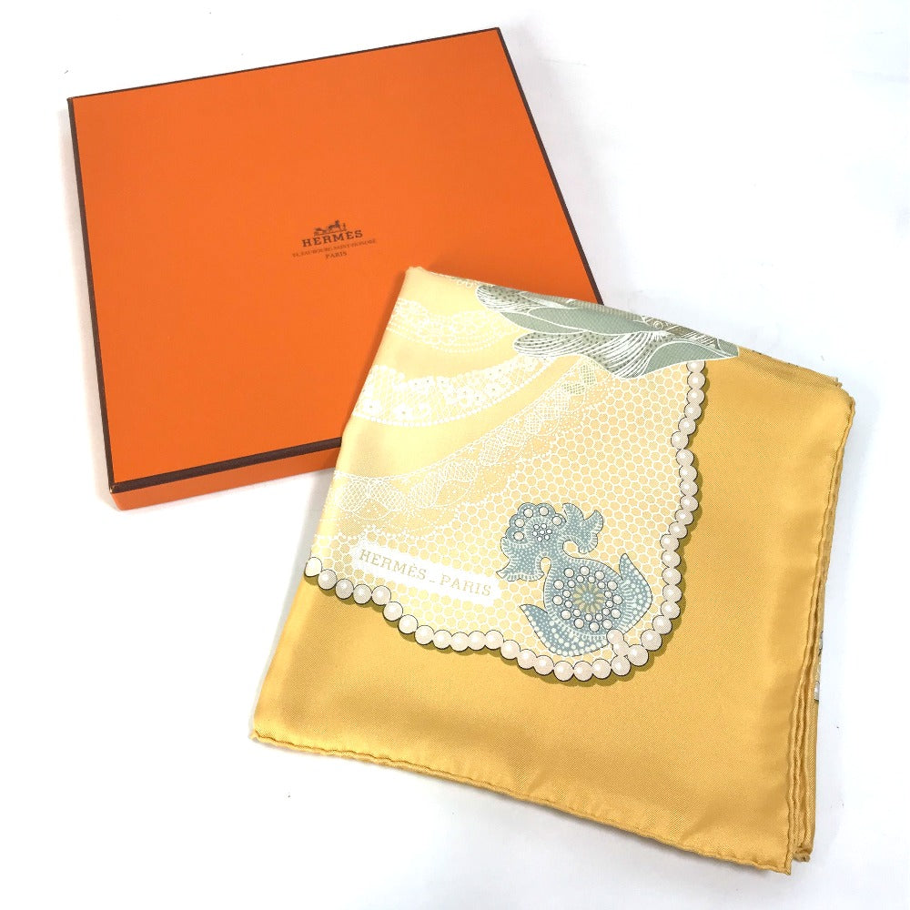 HERMES scarf silk yellow Doigts de Fee Fairy finger Women Used