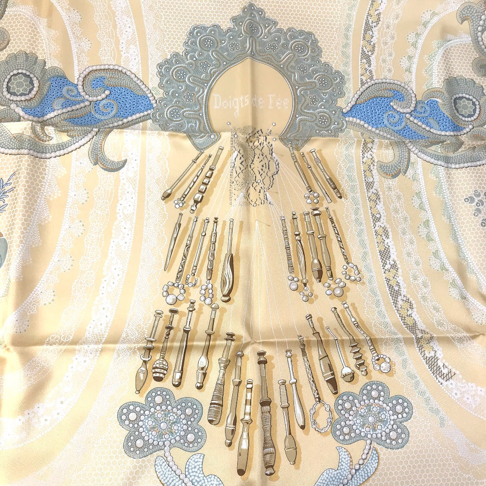 HERMES scarf silk yellow Doigts de Fee Fairy finger Women Used