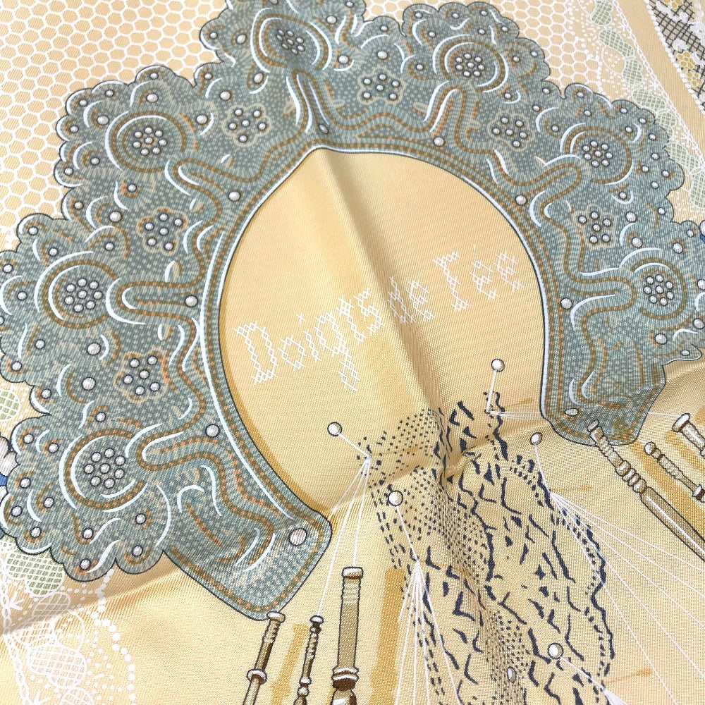 HERMES scarf silk yellow Doigts de Fee Fairy finger Women Used