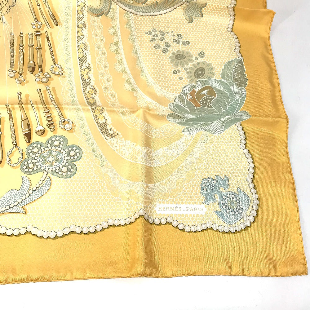 HERMES scarf silk yellow Doigts de Fee Fairy finger Women Used