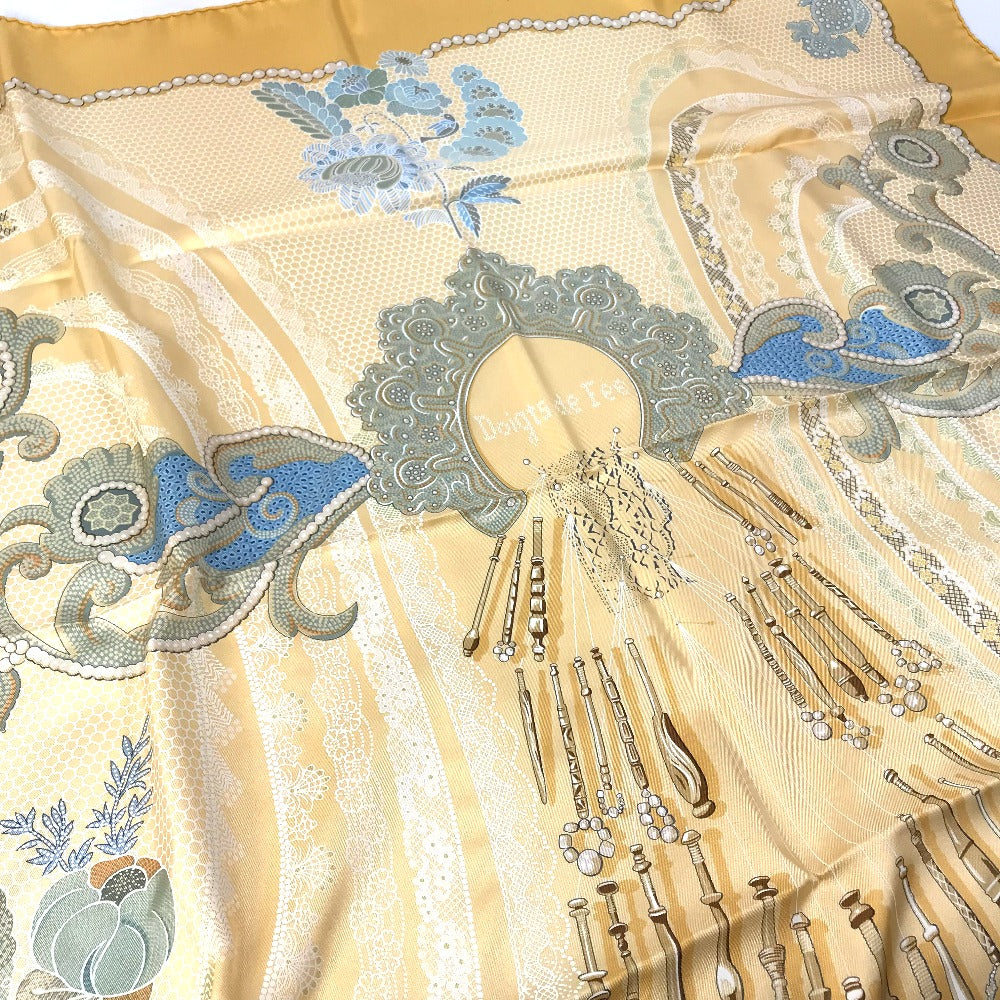 HERMES scarf silk yellow Doigts de Fee Fairy finger Women Used