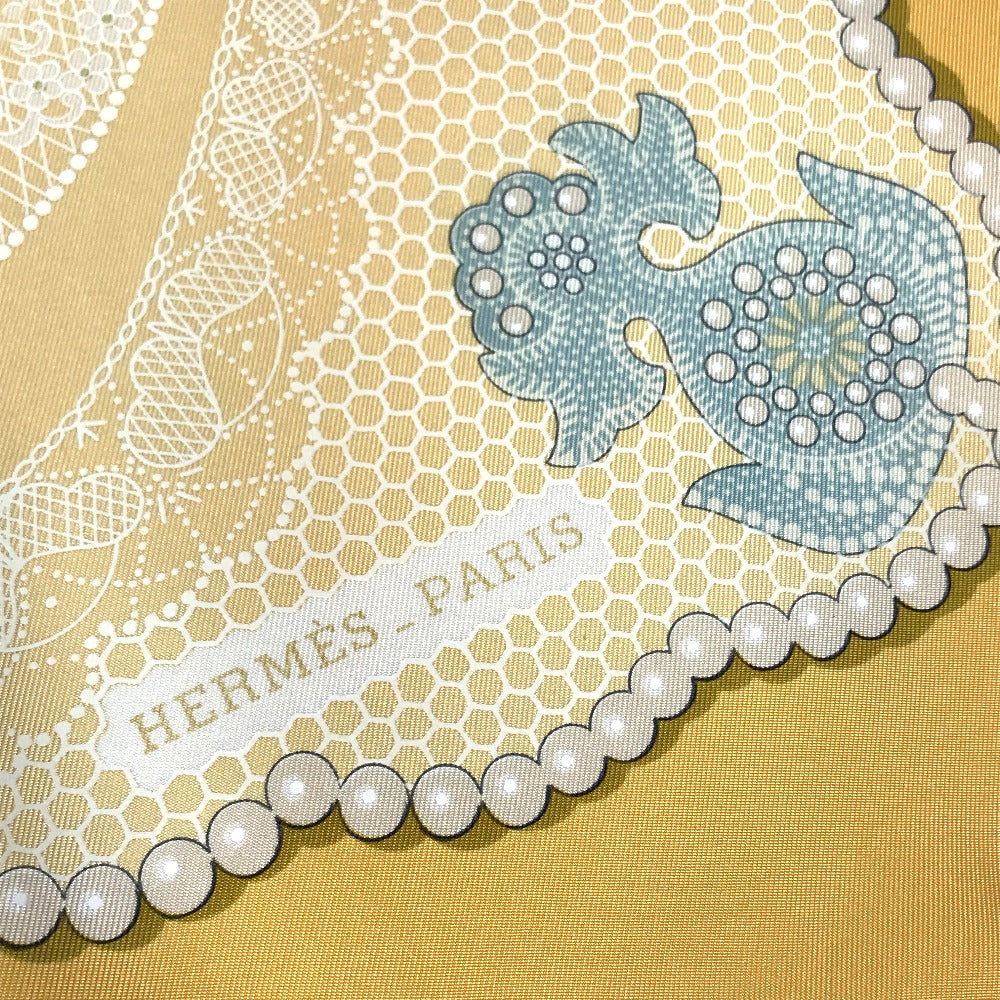 HERMES scarf silk yellow Doigts de Fee Fairy finger Women Used