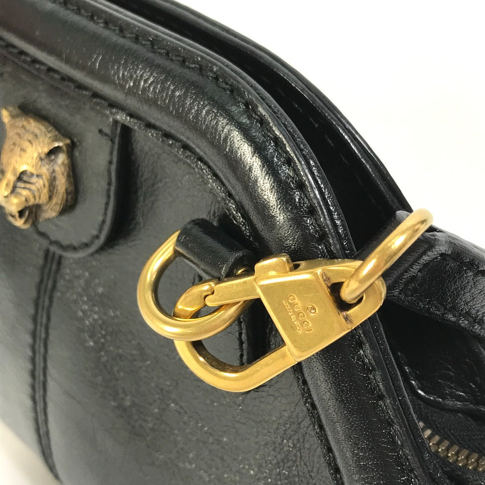 GUCCI Shoulder Bag 524620 leather black GG Marmont Liber Tiger Cat Head Women Used