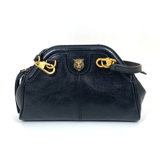 GUCCI Shoulder Bag 524620 leather black GG Marmont Liber Tiger Cat Head Women Used