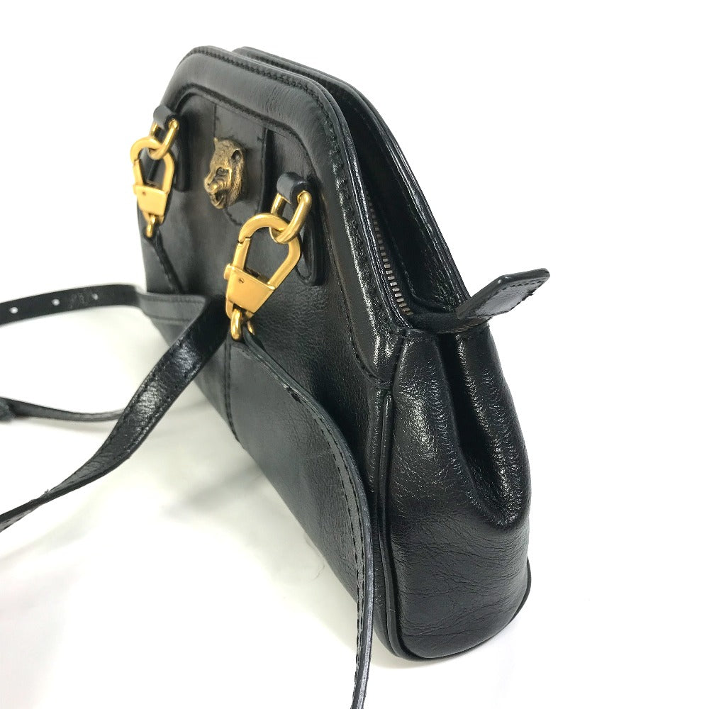 GUCCI Shoulder Bag 524620 leather black GG Marmont Liber Tiger Cat Head Women Used