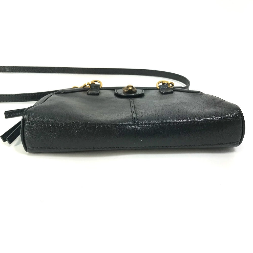 GUCCI Shoulder Bag 524620 leather black GG Marmont Liber Tiger Cat Head Women Used