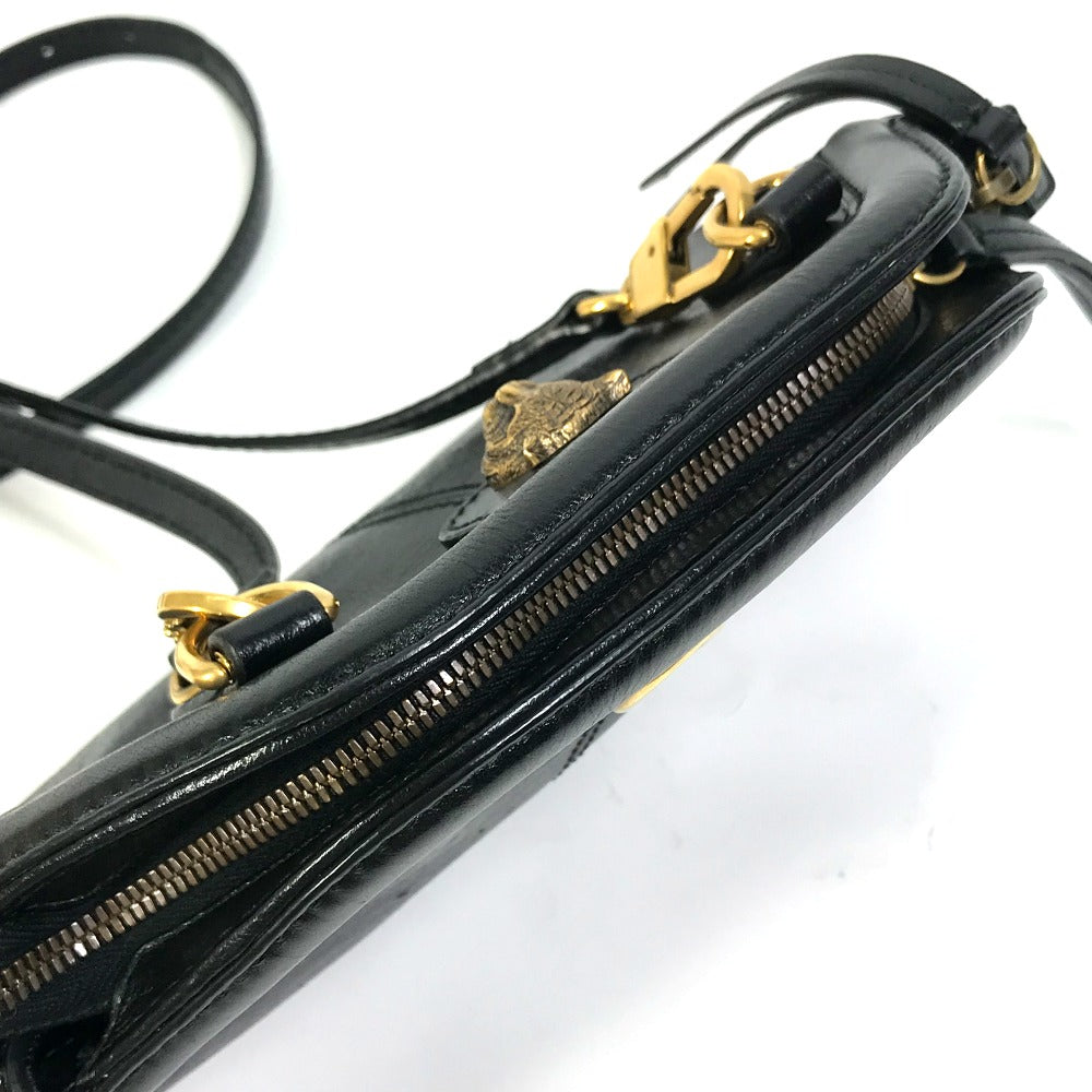 GUCCI Shoulder Bag 524620 leather black GG Marmont Liber Tiger Cat Head Women Used