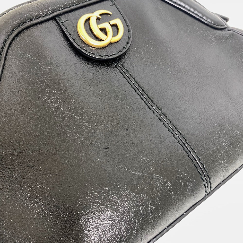 GUCCI Shoulder Bag 524620 leather black GG Marmont Liber Tiger Cat Head Women Used