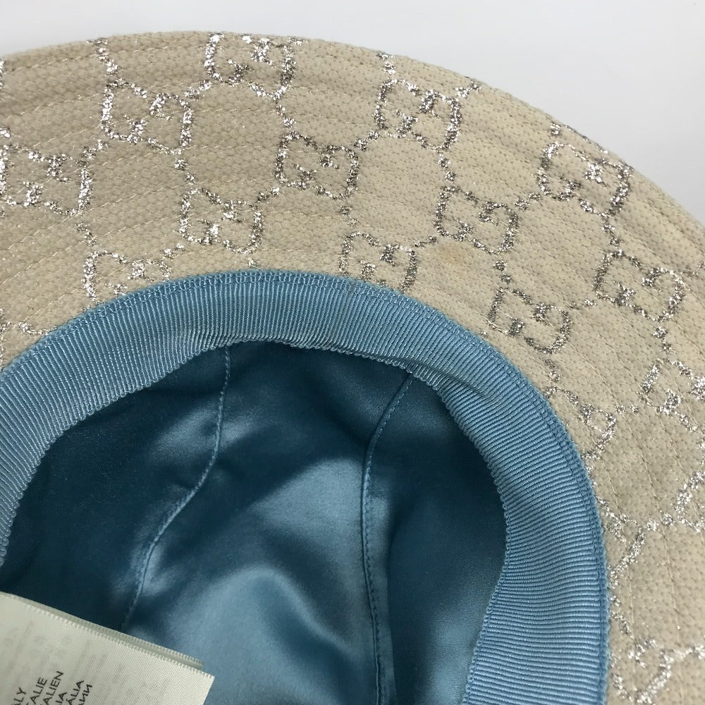 GUCCI hat 631951 cotton White type GG lame Bucket hat Women L/58 Used