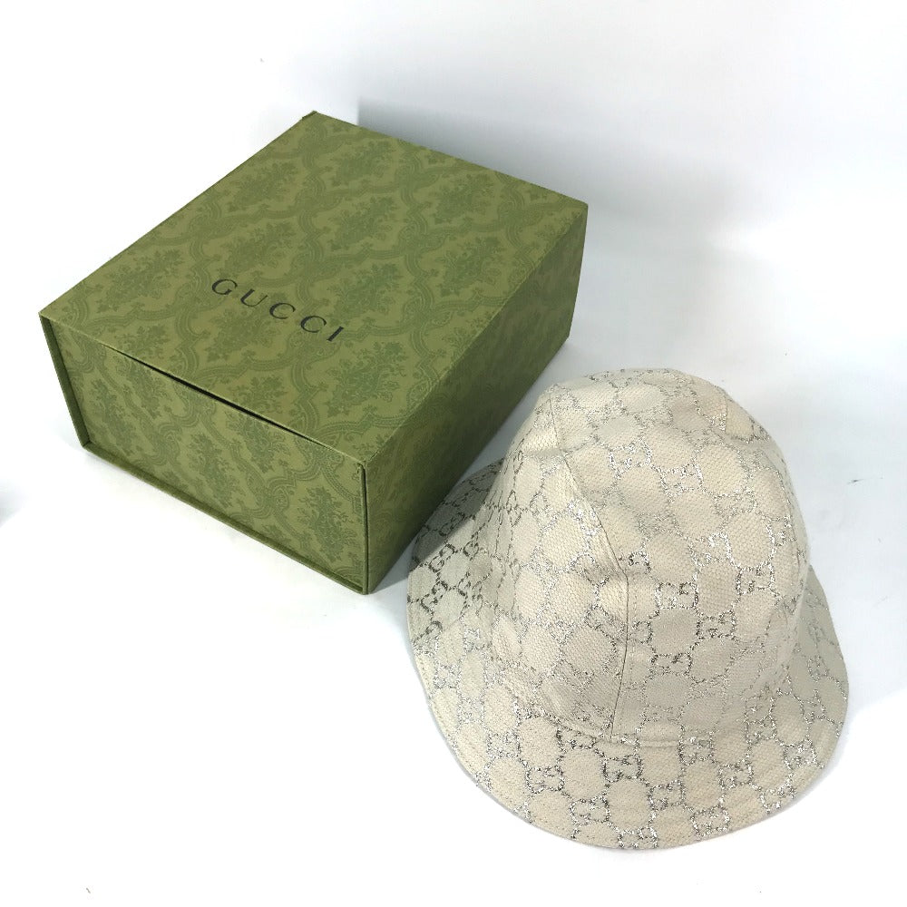 GUCCI hat 631951 cotton White type GG lame Bucket hat Women L/58 Used