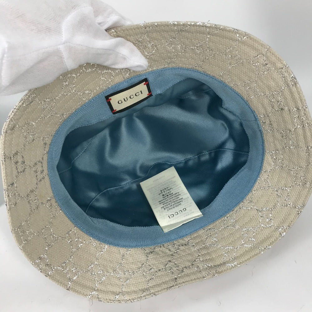 GUCCI hat 631951 cotton White type GG lame Bucket hat Women L/58 Used