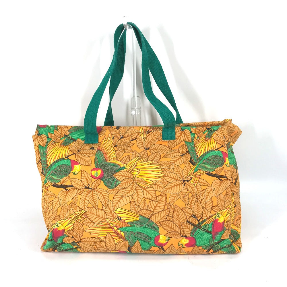 HERMES Tote Bag canvas Orange large vintage Bird motif bird pattern Women Used