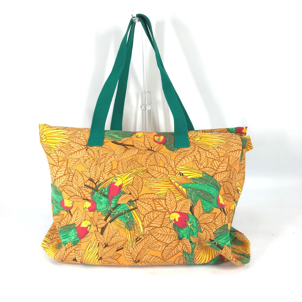 HERMES Tote Bag canvas Orange large vintage Bird motif bird pattern Women Used